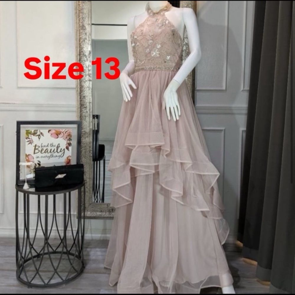 Mauve blush formal evening prom dress gown size 13